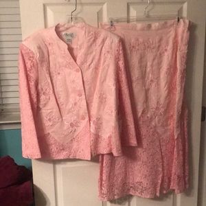 Pink linen and lace skirt and jacket set